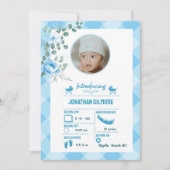 Boys Blue Foto Birth Stats Ankündigung (Vorderseite)