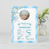 Boys Blue Foto Birth Stats Ankündigung (Stehend Vorderseite)