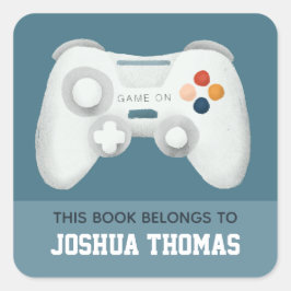 Boys Blue Gaming Kids Buchzeichen Library Quadratischer Aufkleber