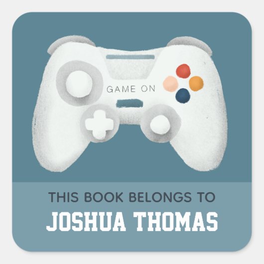 Boys Blue Gaming Kids Buchzeichen Library Quadratischer Aufkleber (Vorderseite)