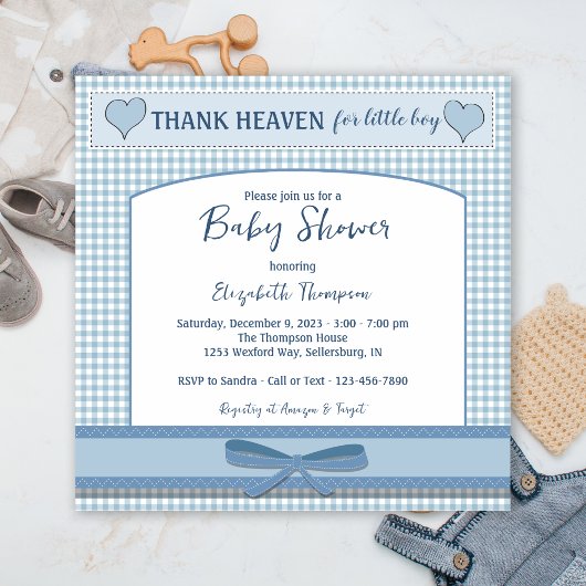 Boys Blue Gingham Baby Shower Einladung