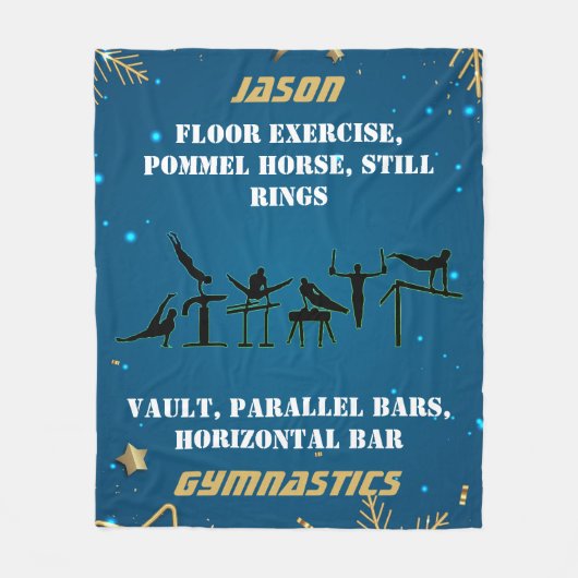 Boys Blue Gold Winter Gymnastik Personalisiert Fleecedecke (Vorderseite)