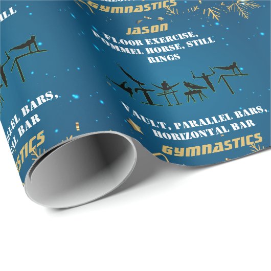 Boys Blue Gold Winter Gymnastik Personalisiert Geschenkpapier (Rolleneckpunkt)