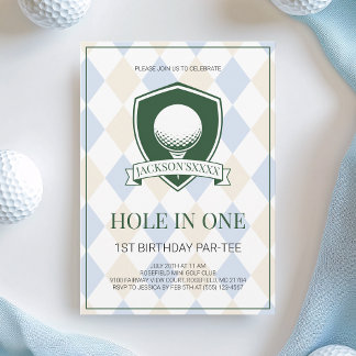 Boys Blue Golf Hole in One 1. Geburtstagsfeier Einladung