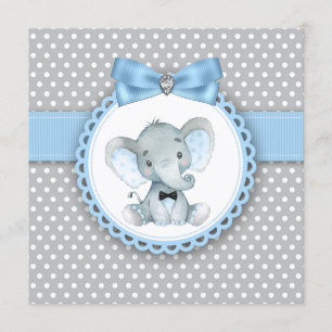 Boys Blue Gray Elephant Baby Shower Einladungen
