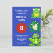 Boys Blue Green Frogs Geburtstagsparty jedes Alter Einladung (Stehend Vorderseite)