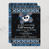 Boys Blue Kariert Skull Crossbones Party Einladung (Vorne/Hinten)