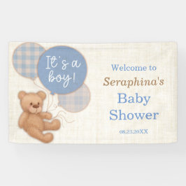 Boys Blue Kariert Teddy Bear Baby Dusche Banner