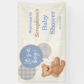 Boys Blue Kariert Teddy Bear Baby Dusche Banner (Vertikal)