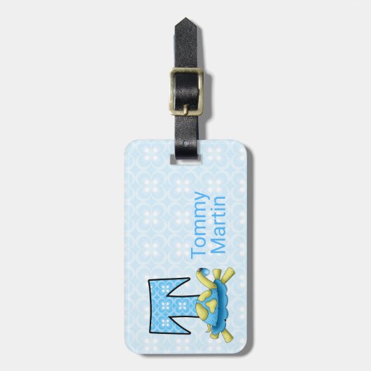 Boys Blue Letter T für Mit Monogramm Reisen mit Sc Gepäckanhänger (Vorderseite vertikal)