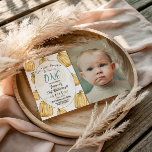 Boys Blue Little Pumpkin Fall Birthday Foto Einladung