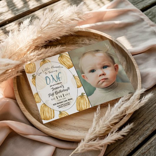 Boys Blue Little Pumpkin Fall Birthday Foto Einladung