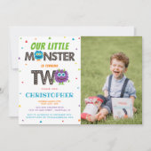 Boys Blue Monster Zweite Geburtstagsparty Einladung (Vorderseite)