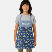 Boys Blue Niedlich Space Alien Muster und Name Schürze (Insitu)