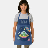 Boys Blue Niedlich Space Alien und Name Schürze (Insitu)