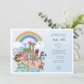 Boys Blue Noah's Ark Baby Shower Einladung (Stehend Vorderseite)
