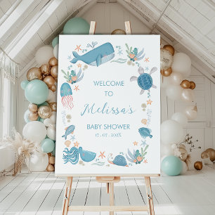 Boys Blue Ocean Under Sea Baby Dusche Empfang Poster