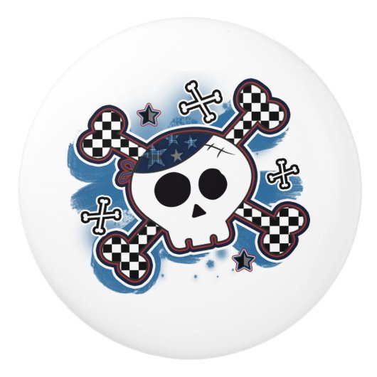 Boys Blue Pirate Skull Crossbones Punk Dresser Keramikknauf (Vorderseite)