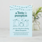 Boys Blue Pumpkin Baby Dusche Einladung (Stehend Vorderseite)