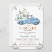 Boys Blue Pumpkin Truck Foliage Baby Dusche Einladung (Vorderseite)