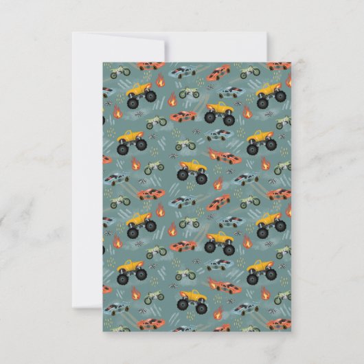 Boys Blue Racing Car Kindergeburtstag Dankeskarte (Rückseite)