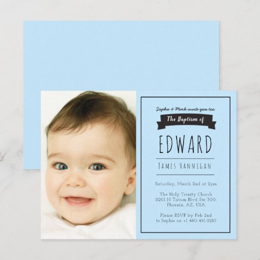 Boys Blue simple, Taufe Einladung (Vorne/Hinten)