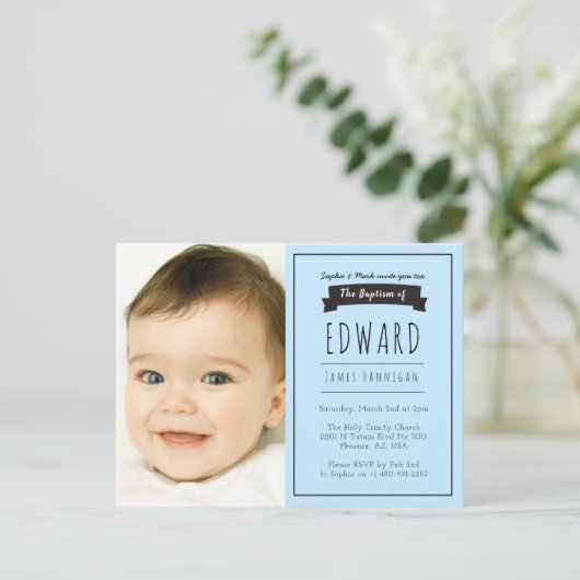 Boys Blue simple, Taufe Einladung (Stehend Vorderseite)