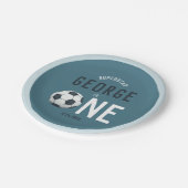 Boys Blue Sports Kids 1st Birthday Pappteller (Schrägansicht)