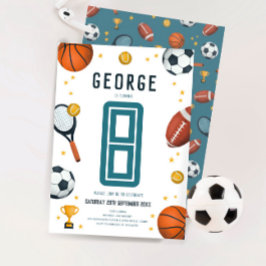 Boys Blue Sports Kids 8. Geburtstag Einladung