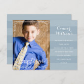 Boys Blue Stripe Taufe Einladung (Vorne/Hinten)