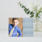 Boys Blue Stripe Taufe Einladung (Stehend Vorderseite)