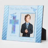 Boy's Blue Striped Erste Heilige Comunion Plaque Fotoplatte (Seite)