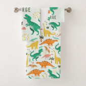 Boys Blue T-Rex Jungle Dinosaur Monogram Kids Badhandtuch Set (Insitu)
