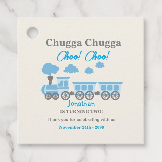 Boys Blue Train 2. Geburtstag Party Geschenkanhänger (Vorderseite)