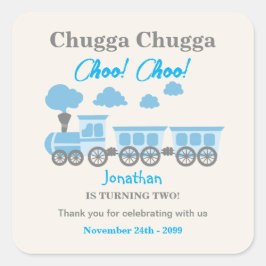 Boys Blue Train 2. Geburtstag Party Quadratischer Aufkleber