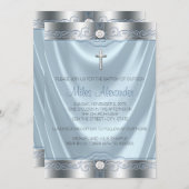 Boys Blue und Silver Baptisse Einladung (Vorne/Hinten)