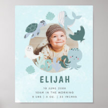 Boys Blue under Sea Birth Stats Foto Kinderzimmer