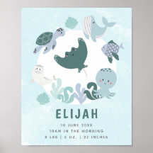 Boys Blue under Sea Birth Stats Kinderzimmer