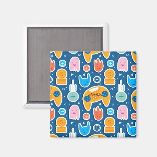 Boys Blue Video Game Controller Muster Magnet (Vorderseite/Rückseite)