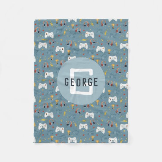 Boys Blue Video Game Kids Cool Monogram Fleecedecke (Vorderseite)