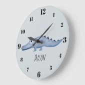 Boys Blue Watercolor Crocodile Safari Name Kinderz Große Wanduhr (Winkel)