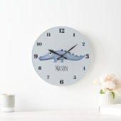 Boys Blue Watercolor Crocodile Safari Name Kinderz Große Wanduhr (Zuhause)
