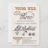 Boys Blue Western Young Wild 3. Geburtstag Einladung (Vorderseite)