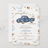 Boys Blue White Fall Pumpkin Truck Baby Dusche Einladung (Vorderseite)