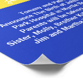 Boys Blue Yellow Keepake Foto Birth Poster (Ecke)
