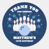 Boys Bowling Birthday Party Danke Runder Aufkleber (Vorderseite)