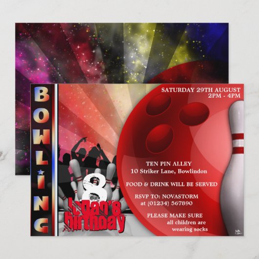 Boys Bowling Party Einladungen (Vorne/Hinten)