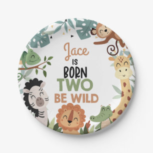 Boys Brown Green Geboren Two Be Wild 2. Geburtstag Pappteller