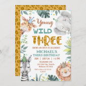 Boys Brown Safari Young Wild 3. Geburtstag Einladung (Vorne/Hinten)
