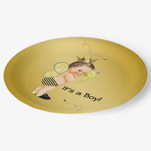 Boys Bumble Bee Baby Dusche Pappteller (Schrägansicht)